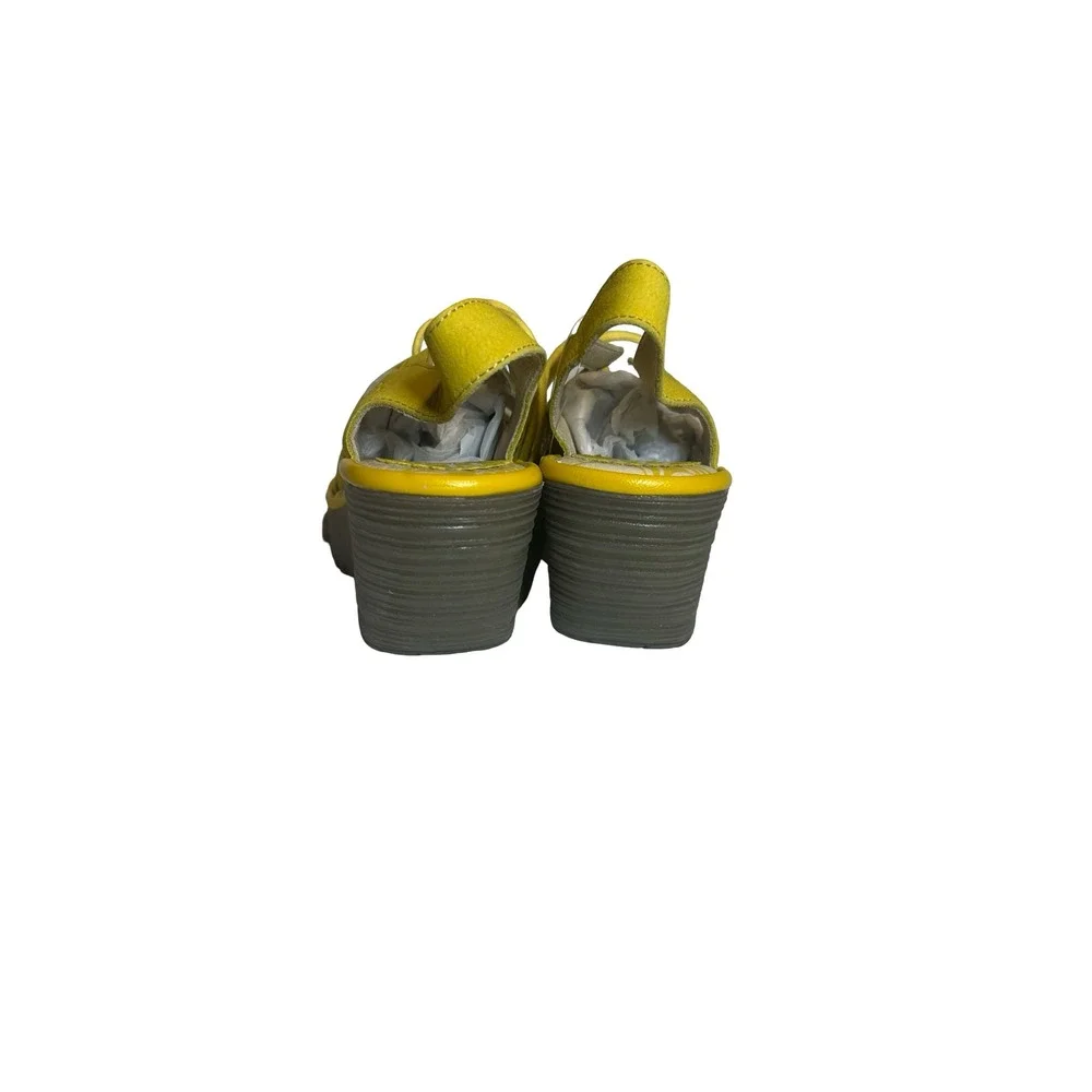 Fly London Yasi Yellow Leather Lace Up Wedge Sandals Womens 37 P500749001